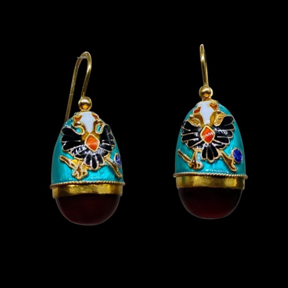 Enamel Eagle Carnelian Egg Drop Earrings Countess Petrovna by Museum of Jewelry - Picture 3 of 4